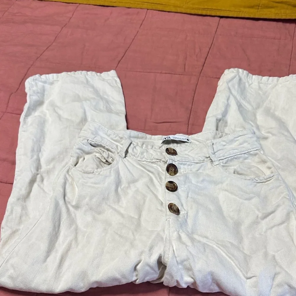 Zara Off-White Buttoned Pants